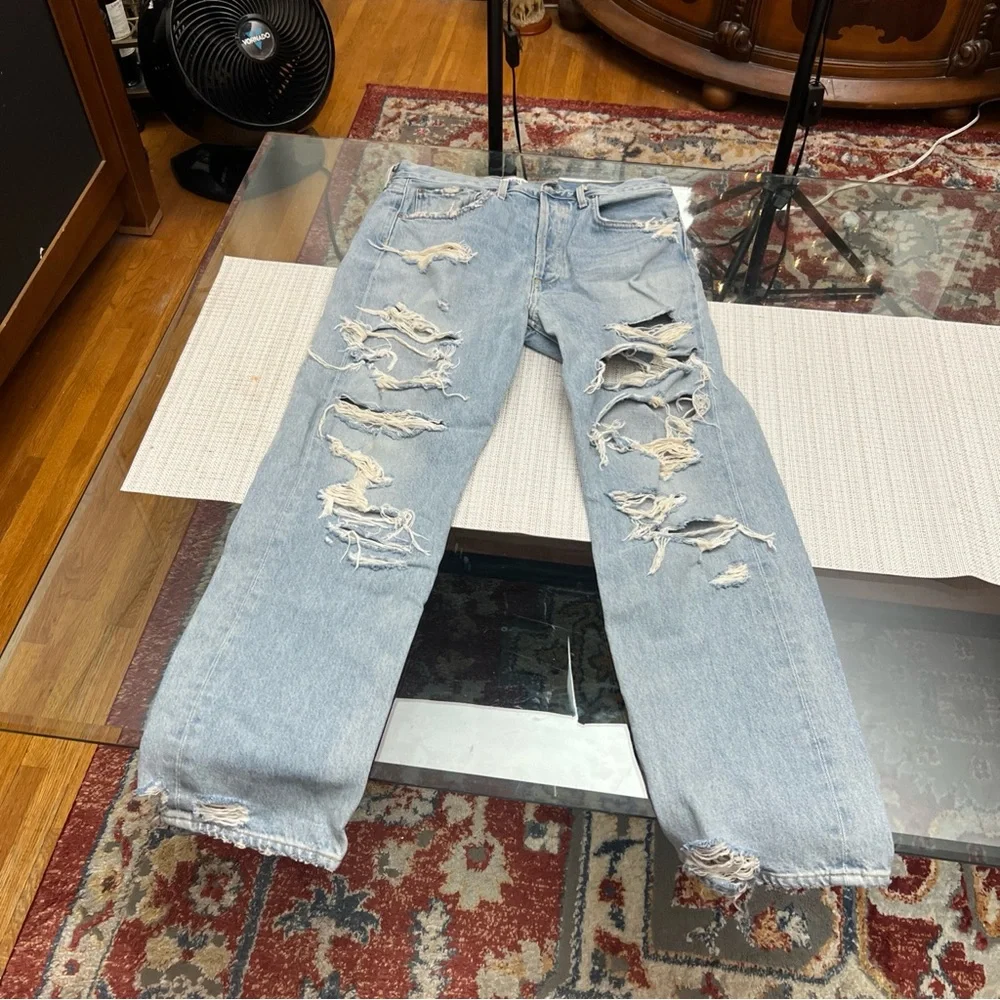 Agolde Women's High Rise Distressed Light Blue Jeans